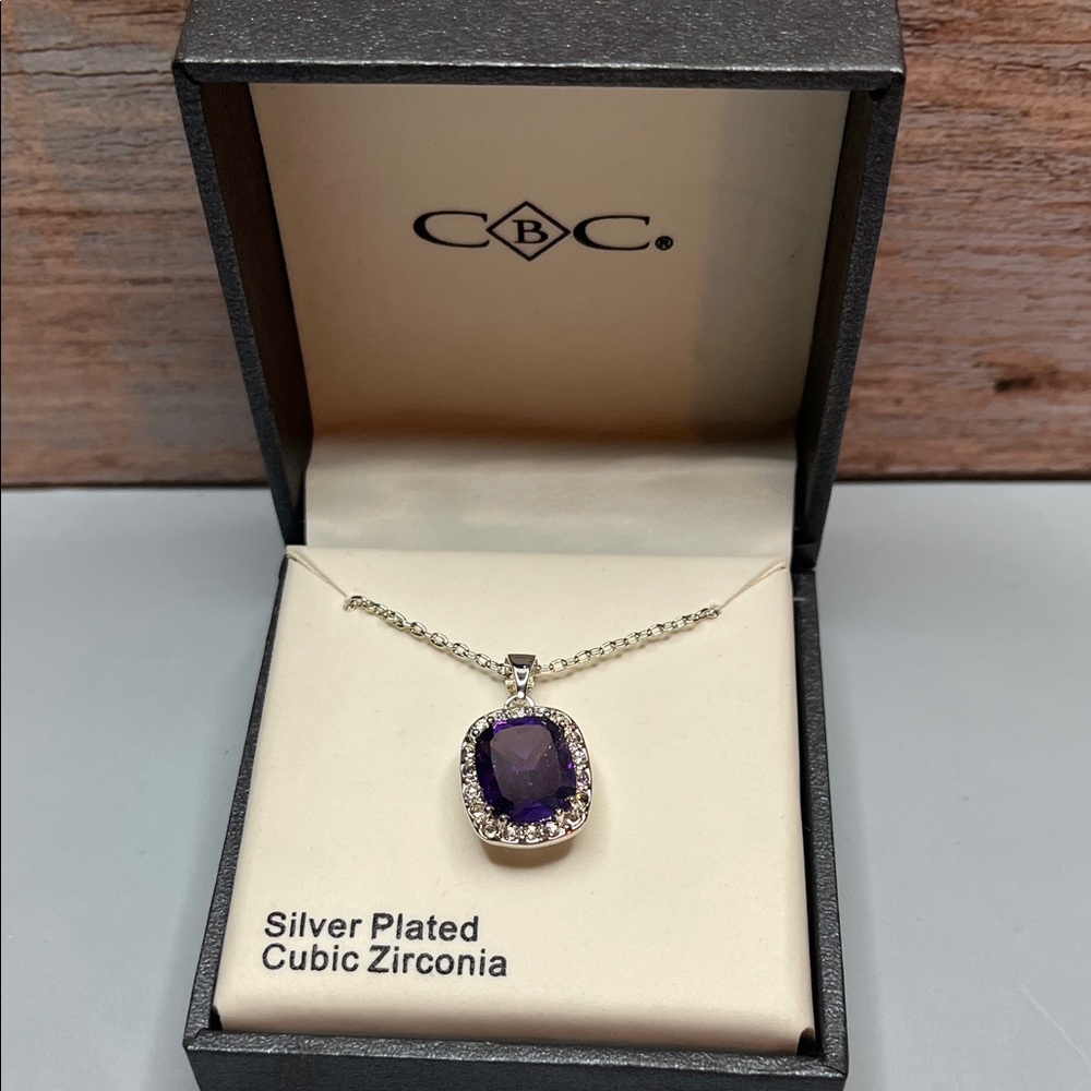 CBC Silver Plated CZ & Purple stone necklace
